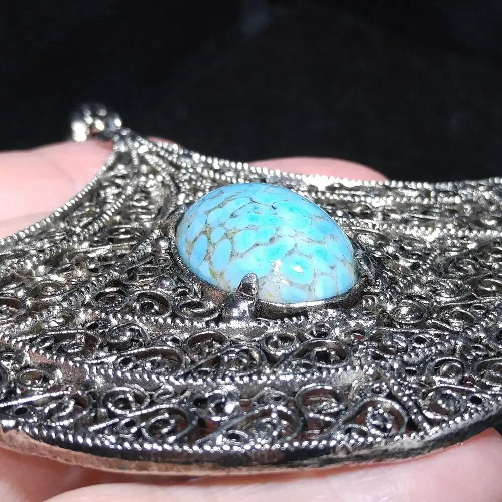 Vintage 1960s Hollycraft Faux Turquoise Large Pendant